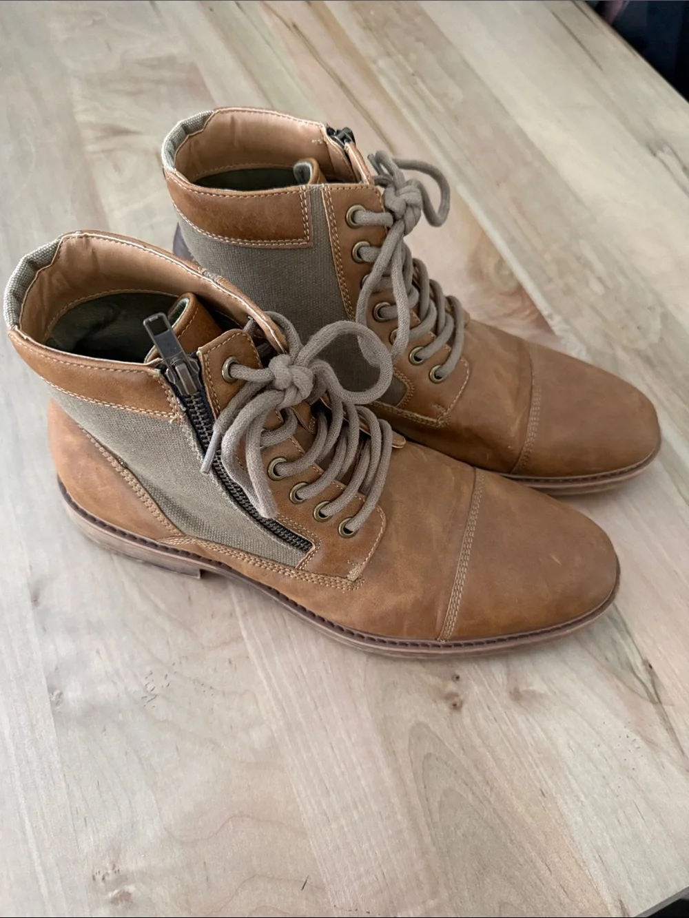 Men's Tan Lace-Up Side-Zip Boots